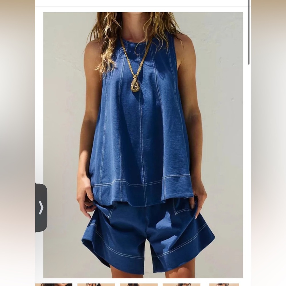 Boutique 100% Cotton 2 piece short set. Size Large. Light Blue.  NWT - Picture 2 of 2